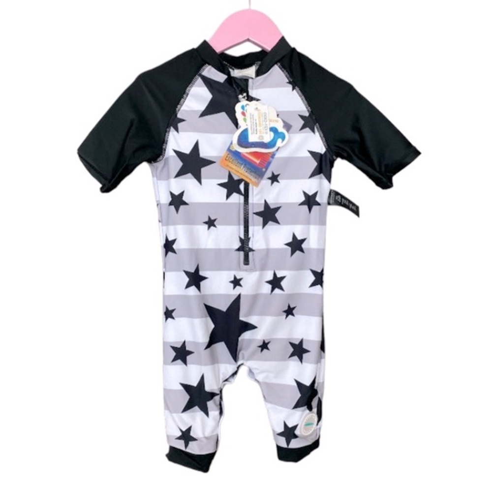 NEW! Bonverano Bundle Swimsuit Rash Guard & Hat Zipper UPF 50+ Protection 24-36M